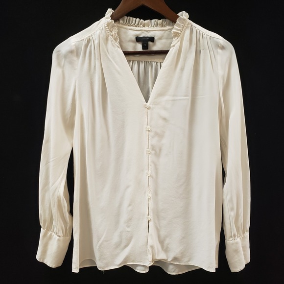 J.CREW Tops - J Crew Womens Edwardian Victorian Silk Button Up Top Size S Tall Ivory Career